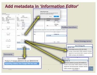 Add metadata in ‘Information Editor’
Example 69
PubMed Identifiers
Gene Ontology terms
Comments
 