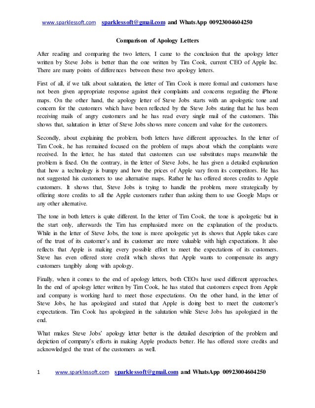 comparison of apology letters