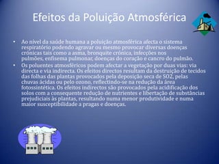 Efeitos da Poluição Atmosférica<br />Ao nível da saúde humana a poluição atmosférica afecta o sistema respiratório podendo...