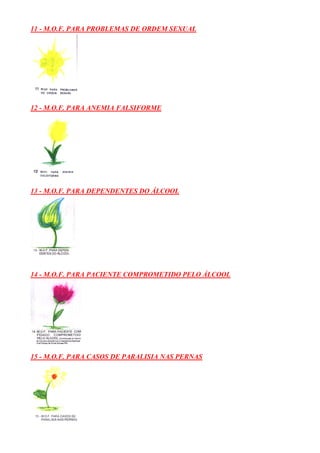 11 - M.O.F. PARA PROBLEMAS DE ORDEM SEXUAL
12 - M.O.F. PARA ANEMIA FALSIFORME
13 - M.O.F. PARA DEPENDENTES DO ÁLCOOL
14 - M.O.F. PARA PACIENTE COMPROMETIDO PELO ÁLCOOL
15 - M.O.F. PARA CASOS DE PARALISIA NAS PERNAS
 