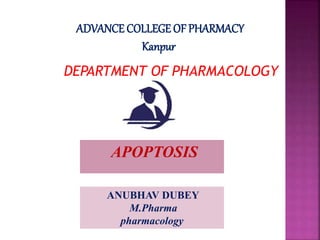 ADVANCE COLLEGE OF PHARMACY
Kanpur
DEPARTMENT OF PHARMACOLOGY
ANUBHAV DUBEY
M.Pharma
pharmacology
APOPTOSIS
 