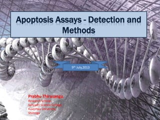 Apoptosis Assays - Detection and
Methods
By,
Prabhu Thirusangu,
Research Scholar,
Sahyadri Science College,
Kuvempu University,
Shimoga
9th July,2013
 