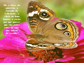 Eis a chave do
mistério, a
fórmula da
felicidade, o
elixir do bom
humor, a razão
por que parece
que tão pouca
coisa na vida
dos outros
  dá errado."
 