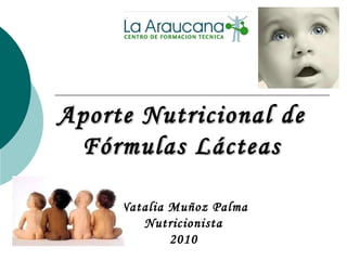 Aporte Nutricional deAporte Nutricional de
Fórmulas LácteasFórmulas Lácteas
Natalia Muñoz Palma
Nutricionista
2010
 