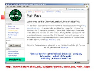MediaWiki


http://www.library.ohiou.edu/subjects/bizwiki/index.php/Main_Page
 