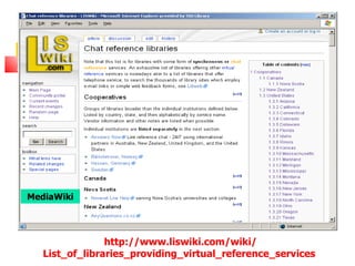 MediaWiki




                http://www.liswiki.com/wiki/
   List_of_libraries_providing_virtual_reference_services
 
