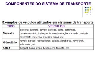 COMPONENTES DO SISTEMA DE TRANSPORTE
 