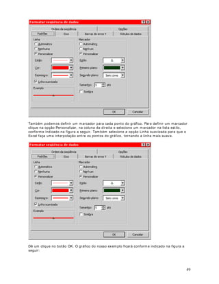 4. Dê um clique no botão OK e pronto, todas as formatações serão aplicadas a faixa de células 
selecionada, conforme indicado na figura a seguir: 
61 
Com isso podemos ver que, at ravés da ut ilização de est ilos predefinidos podemos, 
rapidamente, aplicar um conjunto de formatos. Com isso o t rabalho de formatação fica bem 
mais simplificado e padronizado, uma vez que a aparência de nossas planilhas ficará mais 
uniforme, at ravés da ut ilização de est ilos predefinidos. 
 