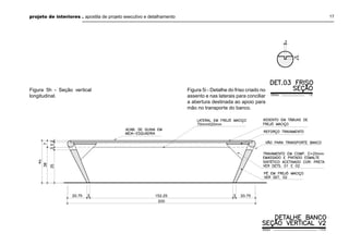 projeto de interiores . apostila de projeto executivo e detalhamento 17
Figura 5h - Seção vertical
longitudinal.
Figura 5i - Detalhe do friso criado no
assento e nas laterais para conciliar
a abertura destinada ao apoio para
mão no transporte do banco.
 