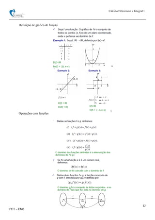 Cálculo Diferencial e Integral I
12
PET – EMB
Definição de gráfico de função:
Operações com funções
 