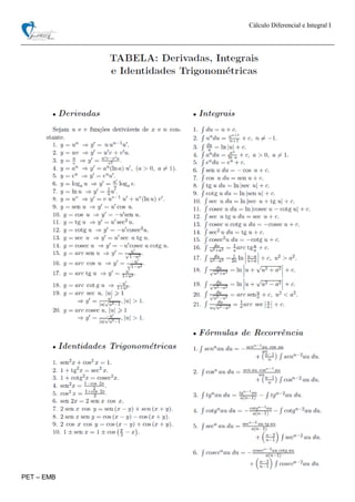 Cálculo Diferencial e Integral I
32
PET – EMB
 