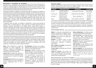 Desenho digital:
Existem basicamente quatro tipos de imagens digitais. Sem muitos méritos
técnicos elas compreendem a demonstração do abaixo:
IMAGEM
Bitmaps
Tridimensionais
Animações
Vetores
COMO IDENTIFICAR
Fotografias extraídas de
scanners ou Internet
Projeções da realidade
de forma artificial
Breves filmes muito
usados na internet
Desenhos produzidos
de equações matemáticas
PROGRAMAS
Photo Shop e Photo Paint
3D Studio, Auto Cad e Maya
Flash e Corel Rave 10
Corel, Ilustrator e Free Hand
EXTENSÕES
CPT, TIF, BMP
,
JPG, PSD, GIF
DXF, DWG,
AVI, MOV,
FLS, GIF
CDR, CMX,
WMF, AI
Os recursos do Corel Draw, claro que dentro de algumas limitações, nos permitem
alcançar o resultado final de todas essas imagens a partir de um layout do Corel Draw.
O que nos permite utilizar o Corel Draw em diversos setores do mercado. Arquitetura,
engenharia, web designer, projetos, apresentações acadêmicas, arte final, jornalismo, e
direção de arte.
Objeto: Um elemento independente que
pode ser modificado. Os objetos incluem
imagens, formas, linhas, símbolos e texto.
Selecionar: ato de tornar um objeto ativo
para ser manipulado.
Desenho: O trabalho criado no Corel
Draw: arte-final personalizada,
calendários, pôsteres e boletins
informativos.
Nós e pontos de controles: propriedade
para edição dos objetos
Curvas e retas: propriedade das linhas de
um desenho
Janela de encaixe: Uma janela que
contém comandos disponíveis como em
uma caixa de diálogo e que permanece
aberta conforme você trabalha.
Menus desdobráveis: Um botão que abre
um grupo de ferramentas relacionadas.
Livro de recortes: Uma pasta preenchida
com clipart, fotos, preenchimentos,
contornos, sites de FTP e outros itens que
você pode usar em seus desenhos.
Miniaturas: Pequenas representações de
imagens, com baixa resolução.
Texto artístico: Um tipo de texto ao qual
você pode aplicar efeitos especiais, como
sombras e circundamentos.
Texto de parágrafo: Um tipo de texto que
pode ser usado para adicionar blocos de
texto; útil para desenhos como brochuras;
Vetores: Processo de desenho, genérico,
produzido pelo Corel Draw através de
curvas e retas;
Terminologia básica:
Na elaboração dos projetos gráficos, o Corel Draw possui uma janela de desenho,
cercada por barra de menus, janelas suspensas, barra de propriedade, barra de
status, barra de ferramentas, caixas de diálogos, régua, guia de páginas e paleta
de cores. A seguir:
Reconhecimento da área de trabalho:
26 3
Para tirar o que se produziu no Corel draw você deve saber qual é a finalidade do
trabalho: impressão digital ou off-set? Layout de um site ou outra? Oriente-se com o
fornecedor que fará a saída, para tirar dúvidas quanto ao preparação do arquivo. Mas
básicamente pode-se extrair esse arquivo de três maneiras.
A primeira é exportar o trabalho ou somente parte dele. Ao exportar um trabalho ou
parte dele é como se você estivesse salvando o trabalho em outro formato de arquivo,
do qual o Corel não manipula, por exemplo uma figura bitmap, para manipula-la em
outro programa. Selecionados os objetos que se deseja exportar acesse: Menu
Arquivo > Exportar. Uma janela de navegação aparecerá para indicar onde você
deseja salvar o arquivo. Cada formato de arquivo que você exporta tem suas
peculiaridades que influenciam na qualidade, dimensão e outras características do
arquivo exportado.
A segunda forma de extrair um trabalho é preparando o arquivo para Bureal de
serviço. Esse é o procedimento é o mais usual para se mandar arquivos para um
forncedor imprimir, seja digital ou em gráfica off-set. Acesse Menu Arquivo >
Preparar para Bueral de serviços. Siga as orientações das caixas de mensagens até
concluir o procedimento. O que o Corel Draw faz nesse procedimento é salvar um
novo arquivo, reunindo todas as fontes usadas em uma pasta, e com a opção de criar
um arquivo PDF (que é um formato de arquivo fechado e não pode ser alterado).
Esse arquivo posteriormente pode ser colocado em um disquete, CD ou qualquer
mídia removível para ser transportado até o local de impressão.
A terceira forma de extrairmos um arquivo é imprimindo-o em uma impressora laser,
jato de tinta ou outra. O procedimento de impressão no Corel Draw é um pouco mais
complexos que os programas convencionais e requer mais atenção, devido a alguns
detalhes que se inserem no processo. Acesse Menu Arquivo > Imprimir. Surgirá uma
caixa de mensagens não muito diferente das caixa de mensagem dos outros
programas, mas perceba a opção de algumas pastas:
Extraindo o resultado do trabalho:
Geral: Pasta semelhante as janelas de
impressão do outros programas. Ela
oferece as opções de configuração de
impressora, quantidade de cópias a ser
reaizada e intervalo de impressão.
Layout: Oferece opções para organizar o
documento na folha de impressão. Pode-
se dimensioná-lo e imprimir em páginas
múltiplas.
Separações: Possibilita fazer a separação
de cores CMYK de forma automática e
demais configuração para se tirar o
fotolito.
Pré impressão: Permite inserir códigos e
detalhes para informação no arquivo que
auxiliam na impressão do fotolito.
Miscelânea: Dispõe de algumas outras
opções variadas, menos utilizadas e já
vindo pré configuradas pelo Corel Draw
Um procedimento aconselhável é
visualizar a impressão antes de dar o
comando defitivo para que o arquivo vá
para a impressora. Na visualização da
impressão é possível se executar os
comando das pastas citadas acima e ir
vendo o resultado.
 