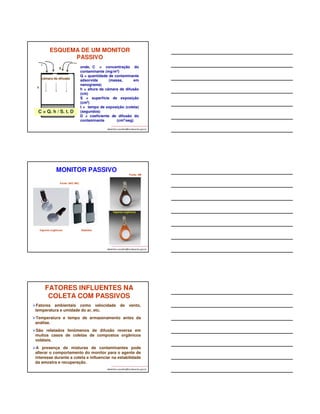 CALIBRADORES DE VAZÃO À SECO 
PARA BOMBAS DE AMOSTRAGEM 
albertinho.carvalho@fundacentro.gov.br 
Calibrador Digital Seco TSI, série 4000 
– Almont do Brasil (0,01 a 20 L/min). 
12 a 18cm x 5 a 6 cm; 0,5 a 0,8 kg. 
Calibrador Digital Seco – 
Defender 530 – Bios, Almont do 
Brasil (modelos para 5 a 500 
mL/min; 50 a 5000 mL/min; 0,3 
a 30 L/min). 
14cm x 15cm x 7,5 cm 
ATENÇÃO!! O TSI não deve 
ser utilizado em atmosferas 
explosivas ou inflamáveis. 
Esquema de Calibração 
Calibração para 
tubos adsorventes. 
Calibração para 
tubos poeira 
respirável. 
Vaso de calibração universal 
(permite calibrar todos os tipos 
albertinho.carvalho@fundacentro.gov.br 
de amostradores). 
FONTE: NHO07-Fundacentro 
FONTE: SKC INC. 
CALIBRAÇÃO 
Cálculo do Erro na Vazão 
• O erro é calculado pela fórmula abaixo e o 
máximo aceitável é de 5%. 
Qi = vazão inicial (em L/min ou ml/min) 
Qf = vazão final 
albertinho.carvalho@fundacentro.gov.br 
 
