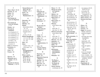 158
F
“Faze o Bem”, 98–99
Fermata, 40, 146
Fileira, 150
Finais, 146
Fine, 146
Fita Cassete do
Curso de Regência,
1
Fita cassete do
Curso de Teclado,
1, 2, 9
Flautas, 140
Fórmula de
compasso
do compasso $, 13
do compasso ^, 110
do compasso %, 111
do compasso #, 13
do compasso @, 13
em Hinos, 116
introdução à, 13
troca de, 14
Forte, Ver Dinâmica
Fortíssimo, Ver
Dinâmica
Frase, 146
Frasear, 146
G
Giocoso, 146
Glissando com o
polegar, 134–35,
146
Glossário de Termos
Musicais, 3, 142–53
“Graças Damos, Ó
Deus, Por um
Profeta”, 102–3
Grave, 146
“Guarda os
Mandamentos”, 93
H
Harmonia, 146
Haste, 146
Híbridos, 140,
Hinário
lista de hinos fáceis
no, 115
recursos do, 116
transição para o,
115
uso do, 115–16
Hinário Simplificado
1, 2, 3, 4, 102, 109,
111, 114, 117, 129,
131, 140
Hino, 146
Hinos
a quatro vozes, 115
a três vozes, 114
Hinos:
Acompanhamento
simplificado, 4,
117, 129
Hinos a serem
aprendidos, 56–61,
66–67, 70–71,
78–81, 84–85,
89–91, 93–99,
102–9, 109, 111
I
Icto, 147
Indicações de
caráter, 116, 141
Indicações de
Andamento, 116,
147
Intervalo, 147
Introdução, 147
K
Kit do Curso de
Teclado, 1
Kit do Curso de
Regência, 1
L
Largo, 147
Legato, 134, 147
Lento, 147
Ligadura, 93, 147
Linhas
suplementares, 52,
147
Loco, 148
“Louvai o Eterno
Criador”, 66–67
M
Maestoso, 148
Maior, 148
Manual do Curso de
Regência, 1
Manuais, 136, 148
Marcato, 148
Meio tom, 148
Melodia, 129, 130,
148
Menor, 131, 148
Método de ensino
em 5 passos,
124–25
Métrica, 148
Metrônomo, 148
Mezzo forte, Ver
Dinâmica
Mezzo piano, Ver
Dinâmica
Mínimas
nome rítmico das,
16
treino das, 17
valor das, 16, 149
Mínimas pontuadas
nome rítmico das,
16
treino das, 17
valor das, 16, 149
Misturas, 140, 148
Moderato, 147
Modulação, 148
Molto, 149
Movimento paralelo,
149
Movimentos
ascendentes e
descendentes,
50–53
Mutações, 140
N
“No Monte a
Bandeira”, 78
“No Monte do
Calvário”, 9
Nomes rítmicos
combinação de, 18
das colcheias, 82
das mínimas
pontuadas, 16
das notas
pontuadas, 88
das quiálteras, 109
das semibreves, 16
das semicolcheias,
100
das semínimas, 16
introdução aos, 16
no compasso ^, 110
treino dos, 17–21,
82–83, 100–101,
109, 110
“Nossa Humilde
Prece Atende”, 19,
28
Notas pontuadas, 16,
88, 149
Notas da pedaleira,
marcação, 137
Notas, 149
combinação, 18
correspondência
com as teclas
brancas, 43
introdução às, 16
localizar o dó
central, 32
localizar o sol, 37
localizar o lá e o si,
35
localizar o dó e o fá,
34
localizar o ré e o mi,
36
nas linhas, 42–47,
52, 53
nos espaços, 42–43,
48–49, 52, 53
pontuadas, 88
valores das, em
compasso ^, 110
Notas Menores, 149
Notas comuns, 149
Números dos hinos,
116
O
Oitava, 149
Oitavar, 149
Oratório, 149
Órgão, Ver também
Teclado, eletrônico.
botões de registro,
140
marcação das notas
da pedaleira,
137–40
registração, 140
sapatos para tocar,
136
teclas de registro,
140
tocar a pedaleira,
136–40
tocar em manuais
separados, 136
tocar o teclado, 134
treinar as técnicas de
pedaleira, 138–39
volume, 141
Oitavar, 148
Organização de
música da ala, 122
 