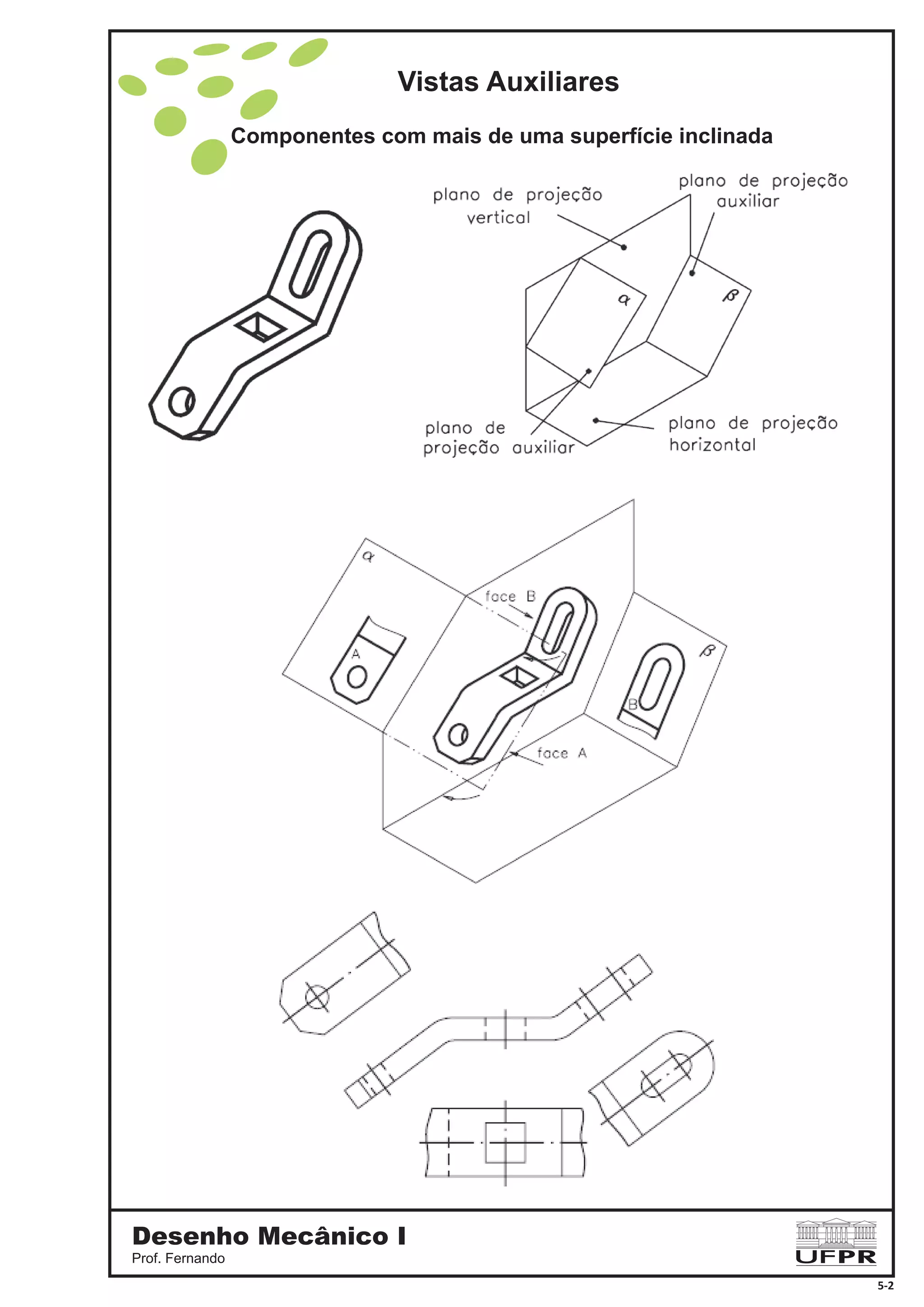 Vistas Auxiliares
Componentes com mais de uma superfície inclinada
Desenho Mecânico I
Prof. Fernando
5-2
 