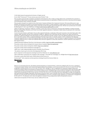Última atualização em 28/4/2010



© 2010 Adobe Systems Incorporated and its licensors. All rights reserved.
Copyright




Uso do Adobe® Dreamweaver® CS5 para sistemas operacionais Windows® e Mac
This user guide is protected under copyright law, furnished for informational use only, is subject to change without notice, and should not be construed as a
commitment by Adobe Systems Incorporated. Adobe Systems Incorporated assumes no responsibility or liability for any errors or inaccuracies that may appear
in the informational content contained in this guide.
This user guide is licensed for use under the terms of the Creative Commons Attribution Non-Commercial 3.0 License. This License allows users to copy,
distribute, and transmit the user guide for noncommercial purposes only so long as (1) proper attribution to Adobe is given as the owner of the user guide; and
(2) any reuse or distribution of the user guide contains a notice that use of the user guide is governed by these terms. The best way to provide notice is to include
the following link. To view a copy of this license, visit http://creativecommons.org/licenses/by-nc-sa/3.0/
Adobe, the Adobe logo, ActionScript, ColdFusion, Contribute, Creative Suite, Director, Dreamweaver, Fireworks, Flash, FlashPaper, FreeHand, HomeSite,
Illustrator, InDesign, JRun, Shockwave, and Version Cue are either registered trademarks or trademarks of Adobe Systems Incorporated in the United States
and/or other countries.
ActiveX, Microsoft, Windows, and Windows Vista are either registered trademarks or trademarks of Microsoft Corporation in the United States and/or other
countries. Apple, Macintosh, and Mac OS are trademarks of Apple Inc., registered in the United States and other countries. Java, Solaris, and SunOS are
trademarks or registered trademarks of Sun Microsystems, Inc. in the United States and other countries. Linux is the registered trademark of Linus Torvalds in
the U.S. and other countries. UNIX is a registered trademark of The Open Group in the U.S. and other countries. Arial is a trademark of The Monotype
Corporation registered in the U.S. Patent and Trademark Office and certain other jurisdictions. Times New Roman is a registered trademark of The Monotype
Corporation registered in the U.S. Patent and Trademark Office and may be registered in certain other jurisdictions. All other trademarks are the property of
their respective owners.
Updated Information/Additional Third Party Code Information available at http://www.adobe.com/go/thirdparty.
This product includes software developed by the Apache Software Foundation (http://www.apache.org/).
This product includes software developed by CollabNet (http://www.Collab.Net/)
This product includes software developed by Fourthought, Inc.
 MPEG Layer-3 audio coding technology licensed by Fraunhofer IIS and Thomson.
 This software is based in part on the work of the Independent JPEG Group.
Speech compression and decompression technology licensed from Nellymoser, Inc. (www.nellymoser.com)
Video in Flash Player is powered by On2 TrueMotion video technology. © 1992-2005 On2 Technologies, Inc. All Rights Reserved. http://www.on2.com.
This product contains either BSAFE and/or TIPEM software by RSA Security, Inc.
Sorenson Spark™ video compression and decompression technology licensed from Sorenson Media, Inc.




Notice to U.S. Government End Users. The Software and Documentation are “Commercial Items,” as that term is defined at 48 C.F.R. §2.101, consisting of
“Commercial Computer Software” and “Commercial Computer Software Documentation,” as such terms are used in 48 C.F.R. §12.212 or 48 C.F.R. §227.7202,
as applicable. Consistent with 48 C.F.R. §12.212 or 48 C.F.R. §§227.7202-1 through 227.7202-4, as applicable, the Commercial Computer Software and
Commercial Computer Software Documentation are being licensed to U.S. Government end users (a) only as Commercial Items and (b) with only those rights
as are granted to all other end users pursuant to the terms and conditions herein. Unpublished rights reserved under the copyright laws of the United States.
Adobe Systems Incorporated, 345 Park Avenue, San Jose, CA 95110-2704, USA. For U.S. Government End Users, Adobe agrees to comply with all applicable
equal opportunity laws including, if appropriate, the provisions of Executive Order 11246, as amended, Section 402 of the Vietnam Era Veterans Readjustment
Assistance Act of 1974 (38 USC 4212), and Section 503 of the Rehabilitation Act of 1973, as amended, and the regulations at 41 CFR Parts 60-1 through 60-60,
60-250, and 60-741. The affirmative action clause and regulations contained in the preceding sentence shall be incorporated by reference.
Adobe Systems Incorporated, 345 Park Avenue, San Jose, California 95110, USA.
 