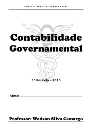 CONTABILIDADE   GOVERNAMENTAL




Contabilidade
Governamental


               3° Período - 2013




Aluno: _____________________________________________




Professor: Wadson Silva Camargo
                           1
 