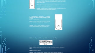 Causa: Cortadores de um dos lados cegos ou danificados, inclinação
da corrente devido a canaleta muito desgastada e calibre da corrente
menor que da barra.
Efeitos: Empenamento e travamento da barra durante a operação de
corte, corte incompleto e inclinado.
Solução: Troque a barra e também a corrente se está a insistir em
cortar inclinado mesmo após afiada e reparada.
9. Martelamento, lascamento e desgaste
excessivo dos trilhos na região próxima a ponta
do sabre.
Causa: Corrente frouxa
Efeitos: Corrente danificada e com grande risco de
escapar da barra. Redução da vida útil da barra.
Solução: Utilize a tensão adequada à corrente e
inverta periodicamente o lado de corte da barra.
10. Abertura da ponta da barra e perda dos rolamentos do roll-top.
Causa: Acidente ou erro operacional que provoque um esforço excessivo da ponta da
barra.
Efeitos: Quebra do roll-top.
Solução: Troque o pinhão-estrela, limpando a parte interna da ponta e fazendo os
 