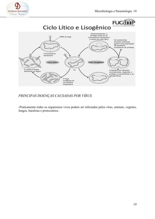 Microbiologia e Parasitologia 19
19
PRINCIPAS DOENÇAS CAUSADAS POR VÍRUS
-Praticamente todos os organismos vivos podem ser infectados pelos vírus, animais, vegetais,
fungos, bactérias e protozoários.
 