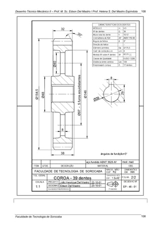 Desenho Técnico Mecânico II – Prof. M. Sc. Edson Del Mastro / Prof. Helena S. Del Mastro Espíndola
Faculdade de Tecnologia de Sorocaba
108
108
Ø48
Ø97-5furosequidistantes
Ø40 5
 
