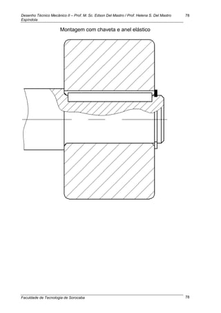 Desenho Técnico Mecânico II – Prof. M. Sc. Edson Del Mastro / Prof. Helena S. Del Mastro
Espíndola
Faculdade de Tecnologia de Sorocaba
78
78
Montagem com chaveta e anel elástico
 