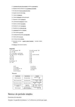 Sintaxe do período simples
Exercícios de concursos
Atenção: As questões de números 1 a 3 referem-se ao texto que segue.
 