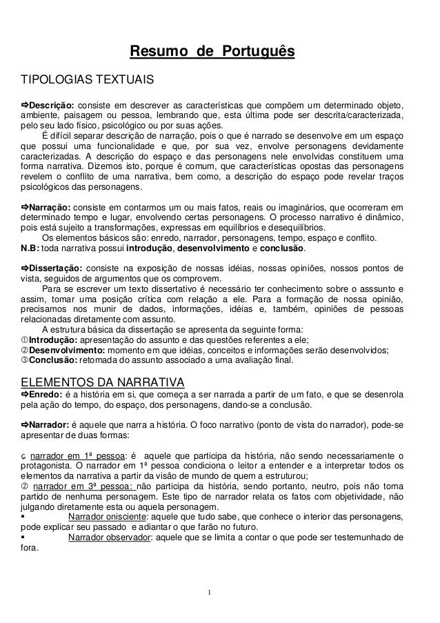 Exercícios resumo de texto