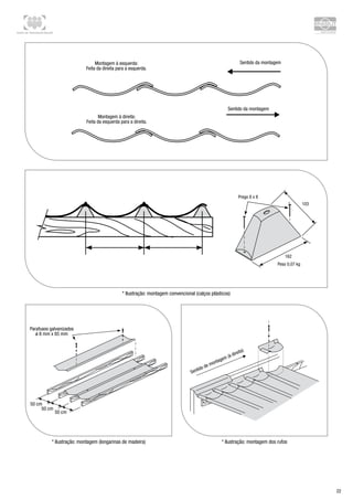 Centro de Treinamento Brasilit
22
* Ilustração: montagem convencional (calços plásticos)
* Ilustração: montagem (longarinas de madeira) * Ilustração: montagem dos rufos
 