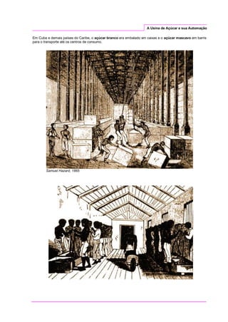 A Usina de Açúcar e sua Automação
Em Cuba e demais países do Caribe, o açúcar branco era embalado em caixas e o açúcar mascavo em barris
para o transporte até os centros de consumo.
Samuel Hazard, 1865
 