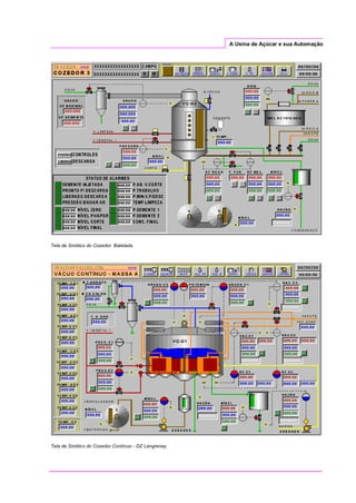 A Usina de Açúcar e sua Automação
Tela de Sinótico do Cozedor Batelada
Tela de Sinótico do Cozedor Contínuo - DZ Langreney
 
