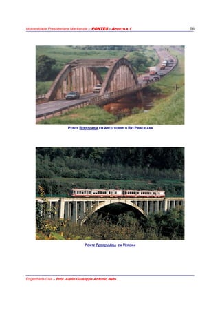 Universidade Presbiteriana Mackenzie – PONTES - APOSTILA 1
Engenharia Civil – Prof. Aiello Giuseppe Antonio Neto
16
PONTE RODOVIÁRIA EM ARCO SOBRE O RIO PIRACICABA
PONTE FERROVIÁRIA EM VERONA
 