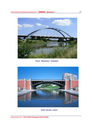 Universidade Presbiteriana Mackenzie – PONTES - APOSTILA 1
Engenharia Civil – Prof. Aiello Giuseppe Antonio Neto
27
PONTE “BEESSEDAU” - ALEMANHA
PONTE EM ARCO - JAPÃO
 
