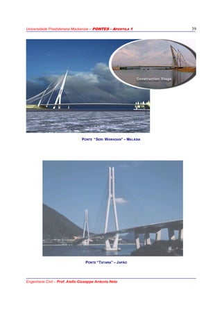 Universidade Presbiteriana Mackenzie – PONTES - APOSTILA 1
Engenharia Civil – Prof. Aiello Giuseppe Antonio Neto
39
PONTE “SERI WAWASAN” – MALÁSIA
PONTE “TATARA” – JAPÃO
 