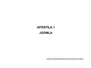APOSTILA 1
 JOOMLA




     (COMO INSERIR IMAGENS NA GALERIA DA HOME)
 