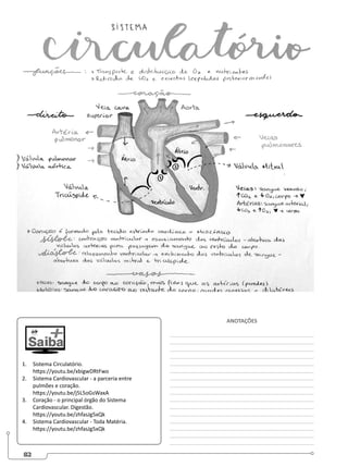 82
1. Sistema Circulatório.
https://youtu.be/xbigwDRtFwo
2. Sistema Cardiovascular - a parceria entre
pulmões e coração.
https://youtu.be/j5L5oGsWaxA
3. Coração - o principal órgão do Sistema
Cardiovascular. Digestão.
https://youtu.be/zhfasJg5xQk
4. Sistema Cardiovascular - Toda Matéria.
https://youtu.be/zhfasJg5xQk
ANOTAÇÕES
________________________________________________
________________________________________________
________________________________________________
________________________________________________
________________________________________________
________________________________________________
________________________________________________
________________________________________________
________________________________________________
________________________________________________
________________________________________________
________________________________________________
________________________________________________
________________________________________________
________________________________________________
________________________________________________
 