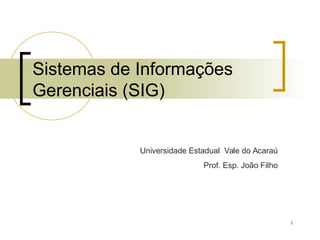 1
Sistemas de Informações
Gerenciais (SIG)
Universidade Estadual Vale do Acaraú
Prof. Esp. João Filho
 