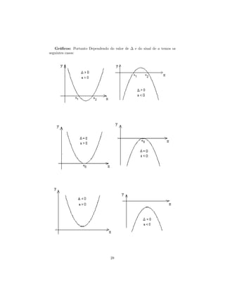 Gráﬁcos: Portanto Dependendo do valor de ∆ e do sinal de a temos os
seguintes casos:




                                 28
 