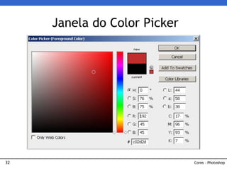 32
Janela do Color Picker
Cores – Photoshop
 