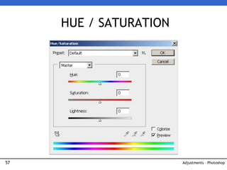 57
HUE / SATURATION
Adjustments – Photoshop
 