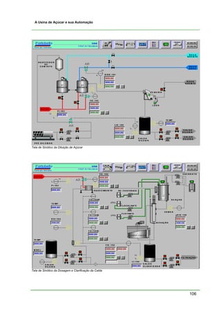 106
A Usina de Açúcar e sua Automação
Tela de Sinótico da Diluição de Açúcar
Tela de Sinótico da Dosagem e Clarificação da Calda
 