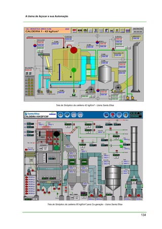 134
A Usina de Açúcar e sua Automação
Tela de Sinóptico da caldeira 42 kgf/cm² - Usina Santa Elisa
Tela de Sinóptico da caldeira 65 kgf/cm² para Co-geraçào - Usina Santa Elisa
 