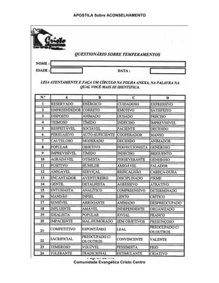 APOSTILA Sobre ACONSELHAMENTO
Pág. 81 de 175
Comunidade Evangélica Cristo Centro
 