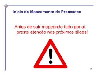 Antes de sair mapeando tudo por aí,
preste atenção nos próximos slides!
Início do Mapeamento de Processos
51
 