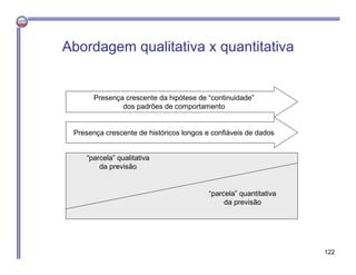 “parcela” quantitativa
da previsão
“parcela” qualitativa
da previsão
Presença crescente de históricos longos e confiáveis ...