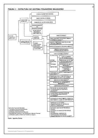 8
FIGURA 1 – ESTRUTURA DO SISTEMA FINANCEIRO BRASILEIRO




Fonte: Apostila Exitus




Administração Financeira e Orçamentária
 