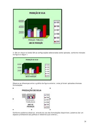 48
trabalho. Quanto maior o núm ero de  GSLV , PDLRU D TXDOLGDGH de im pressão, porém
PHQRU VHUi D YHORFLGDGH de impressão.
No campo Núm ero da prim eira página, definim os se a prim eira página deve ou não ser
numerada e qual o núm ero utilizar. Por exemplo, em uma planilha grande podem os ter uma
prim eira página que seja a Capa da planilha. Nesta situação não devemos num erar a primeira
página. Neste caso basta deixar este campo em branco.
DStWXOR 
RQILJXUDQGR D SODQLOKD SDUD LPSUHVVmR  3DUWH 
0DLV FRQILJXUDo}HV GH ,PSUHVVmR
2EMHWLYR Nesta lição aprenderemos a configurar mais algum as opções da planilha para
impressão. Aprenderem os as seguintes configurações:
• Margens
• Criação de Cabeçalho e Rodapé
RQILJXUDQGR PDUJHQV
Antes de imprim irmos uma planilha, podem os fazer uma série de configurações. Estas
configurações são acessadas através do comando $UTXLYR ! RQILJXUDU 3iJLQD . Ao
selecionarmos este com ando surge a janela RQILJXUDU 3iJLQD . Nesta janela dê um clique
na guia Margens, com isso será exibida a janela indicada na figura a seguir:
Nesta tela podem os configurar as seguintes margens:
• Superior
• I nferior
• Esquerda
• Direita
• Cabeçalho: É a margem entre o início da página e o início do Cabeçalho.
 
