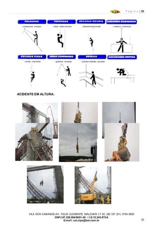 P á g i n a | 25
25
VILA DOS CABANOS-AV. FELIX CLEMENTE MALCHER LT 20, QD 337 (91) 3754-3830
CNPJ:07.238.084/0001-45 / I.E:15.243.875-0
E-mail: cat.cipa@bol.com.br
ACIDENTE EM ALTURA:
 