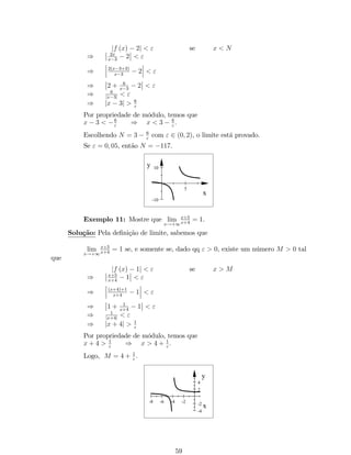 C1 C2 
1.5.2 Operações com Funções 
De…nição 12: Dadas as funções f e g. As operações de adição, subtração, 
multiplicação e divisão são de…nidas por: 
1. (f  g) (x) = f (x)  g (x) ; 
2. (f:g) (x) = f (x) :g (x) ; 
3. 
 
f 
g 
 
(x) = f(x) 
g(x) : 
O domínio das funções f  g e f:g é a interseção dos domínios de f e g. O 
domínio de f 
g é a interseção dos domínios f e g, excluindo-se os pontos x onde g (x) = 0. 
Exemplo 8: Sejam f (x) = 2x  1 e g (x) = px2  5x + 6 . Determine as 
funções f  g, f:g e f 
g e seus domínios. 
Solução: Pela de…nição acima, temos que: 
(f  g) (x) = 2x  1  px2  5x + 6; 
(f:g) (x) = (2x  1)px2   5x + 6; 
f 
g 
 
(x) = 2x1 px25x+6 
. 
Como Df = R e Dg = (1; 2] [ [3;+1), então o domínio de f  g e f:g é 
(1; 2] [ [3;+1). O domínio de f 
g é (1; 2) [ (3;+1). 
Observação: Deve-se tomar cuidado, pois nem sempre a interseção dos 
domínios das funções é o domínio das funções resultantes. Por exemplo, se f (x) = px 
e g (x) = px o domínio da função h (x) = (f:g) (x) = x é Dh = Df  Dg = [0;+1) e 
não R(que aparentemente seria o domínio da função h (x)). 
De…nição 13: Dadas duas funções f e g, a função composta de g com f, 
denotada por g  f é de…nida por 
(g  f) (x) = g (f (x)) . 
O domínio de g  f é o conjunto de todos os pontos x do domínio de f tais 
que f (x) está no domínio de g. Simbolicamente, 
D(g  f) = fx 2 Df : f (x) 2 Dgg . 
O diagrama pode ser visualizado abaixo. 
21 
 