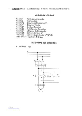 •      TAREFA B: Efetuar a reversão de rotação de motores trifásicos utilizando contatores.




Prof. Corradi
www.corradi.junior.nom.br
 