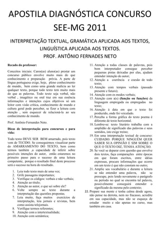 prova gramática aplicada da língua portuguesa - Letras